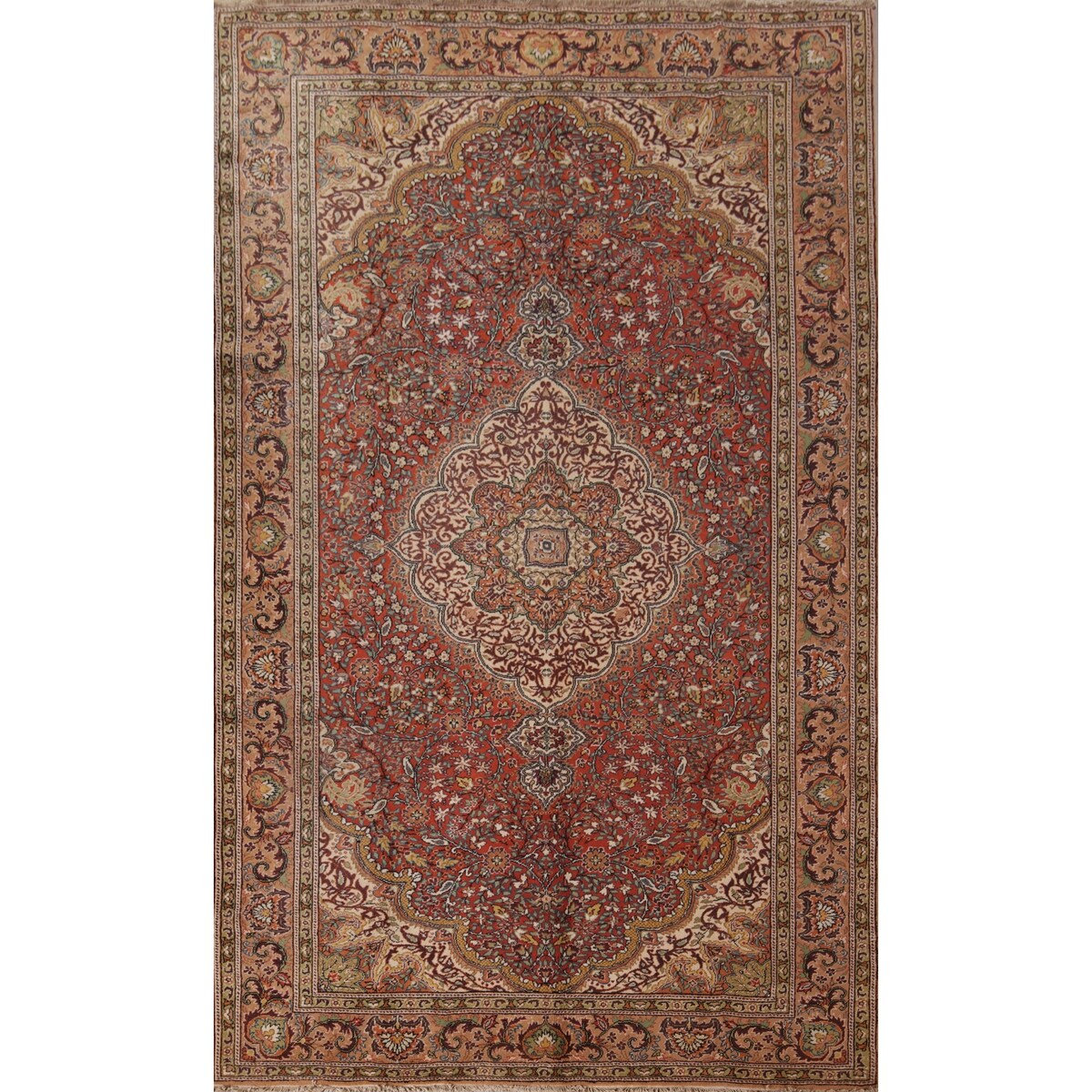 Orange Floral Anatolian Oriental Vintage Area Rug Handmade Wool Carpet - 6'7" X 10'1"