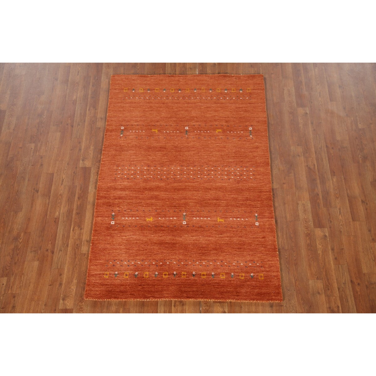 Orange Gabbeh Indian Area Rug Handmade Wool Carpet - 3'11"x 5'11"