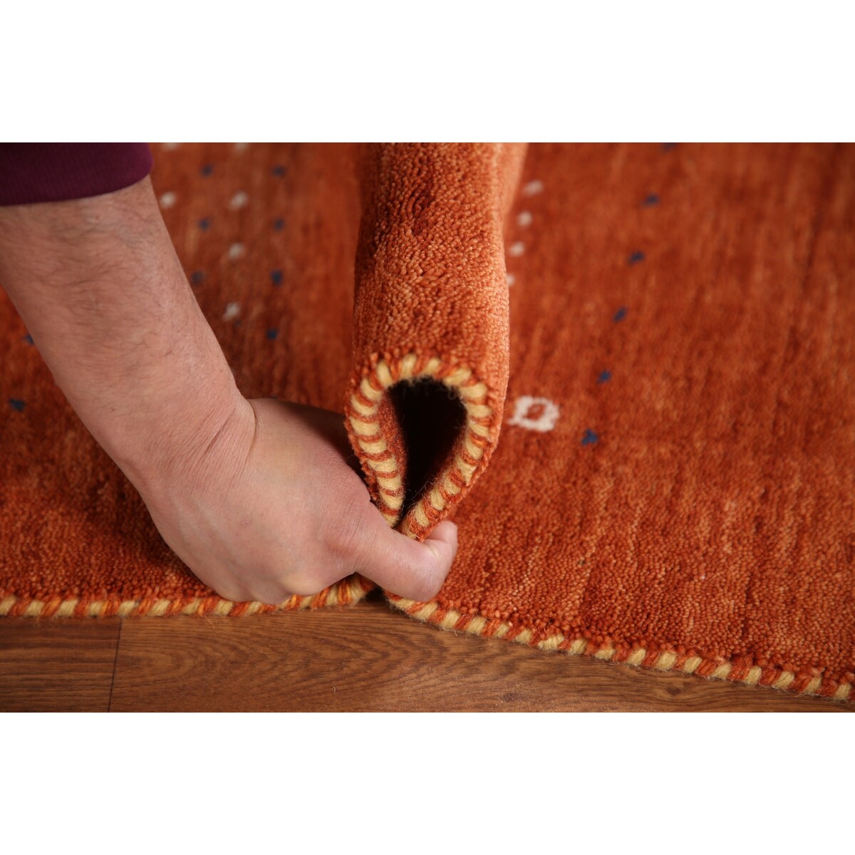 Orange Gabbeh Indian Area Rug Handmade Wool Carpet - 3'11"x 5'11"