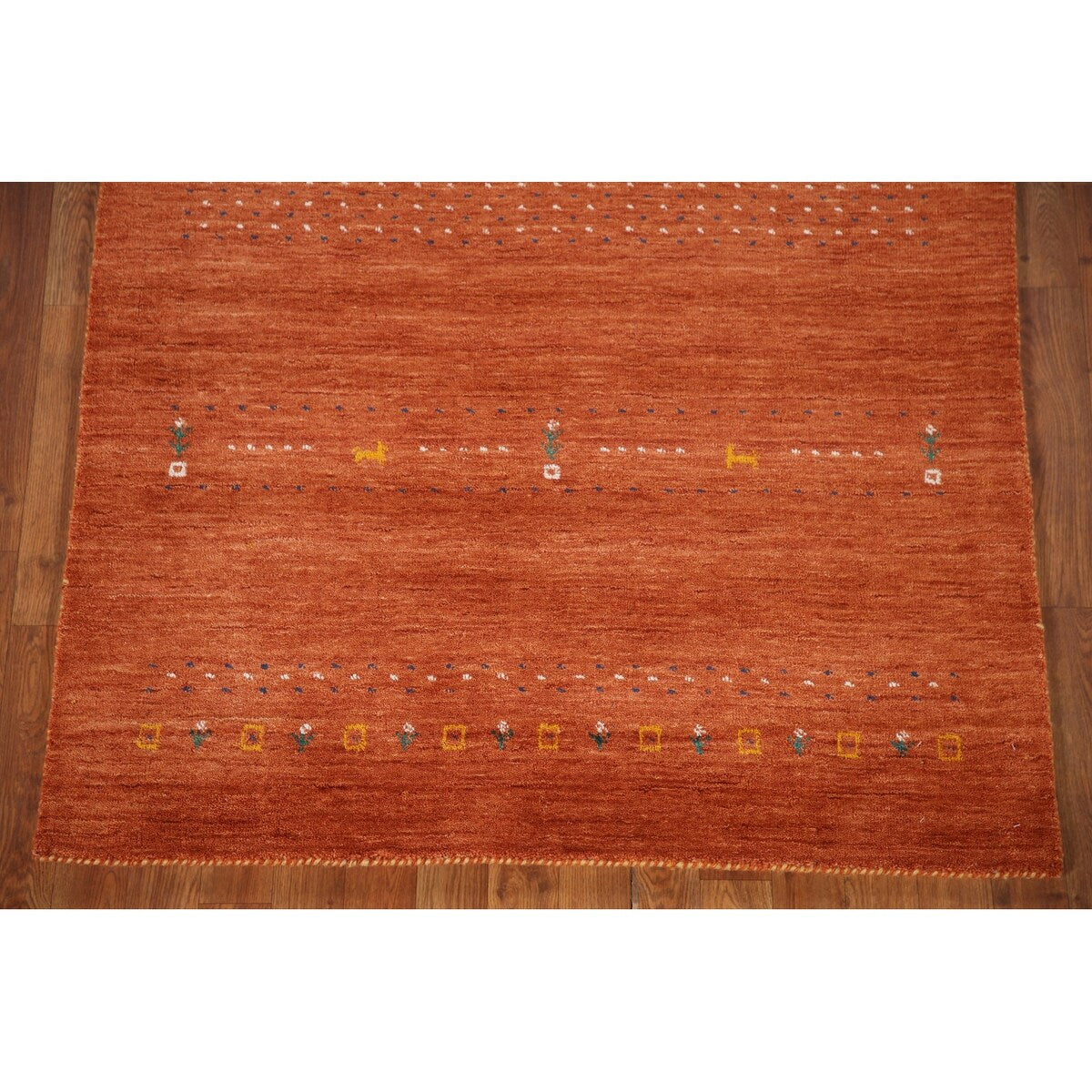 Orange Gabbeh Indian Area Rug Handmade Wool Carpet - 3'11"x 5'11"