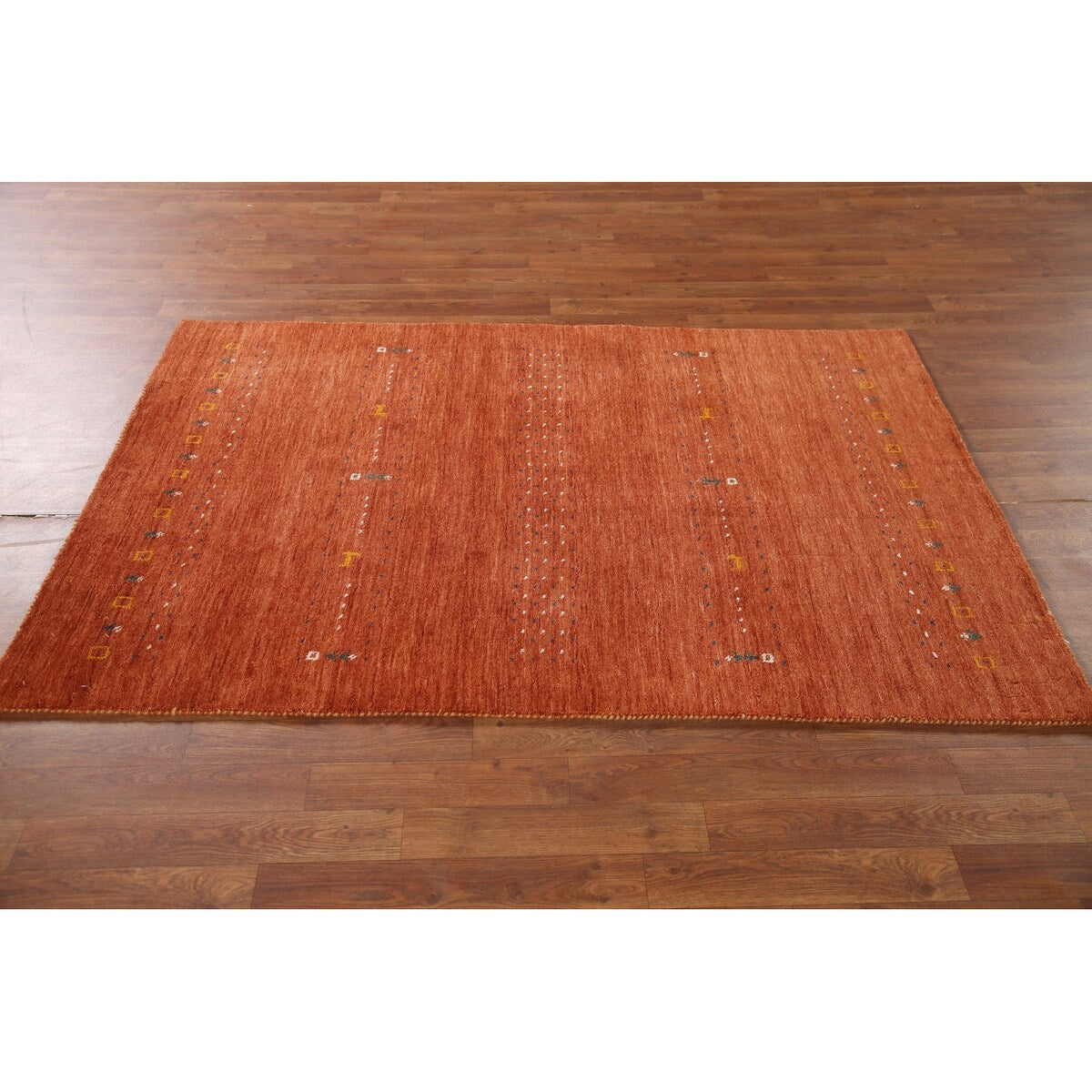 Orange Gabbeh Indian Area Rug Handmade Wool Carpet - 3'11"x 5'11"