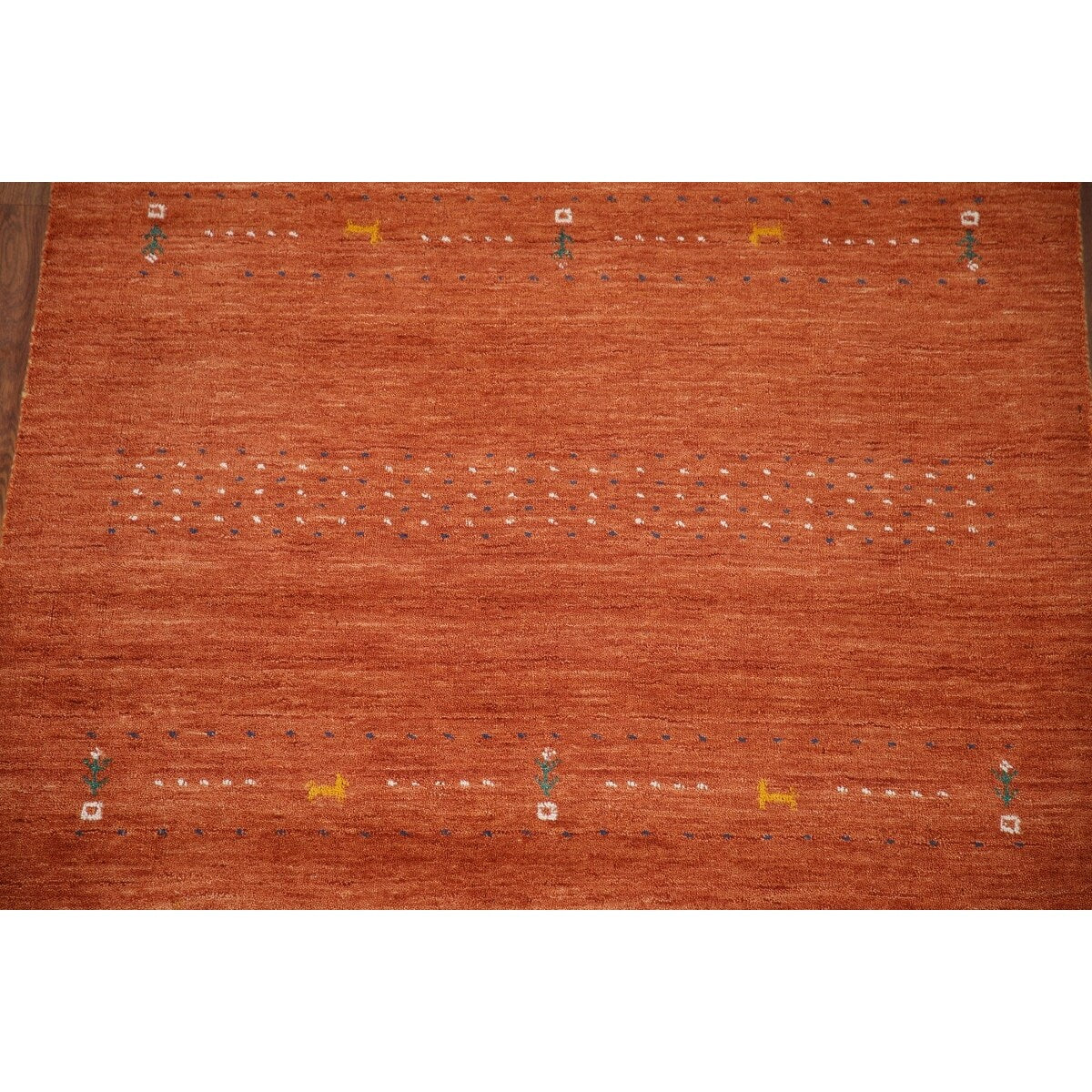Orange Gabbeh Indian Area Rug Handmade Wool Carpet - 3'11"x 5'11"