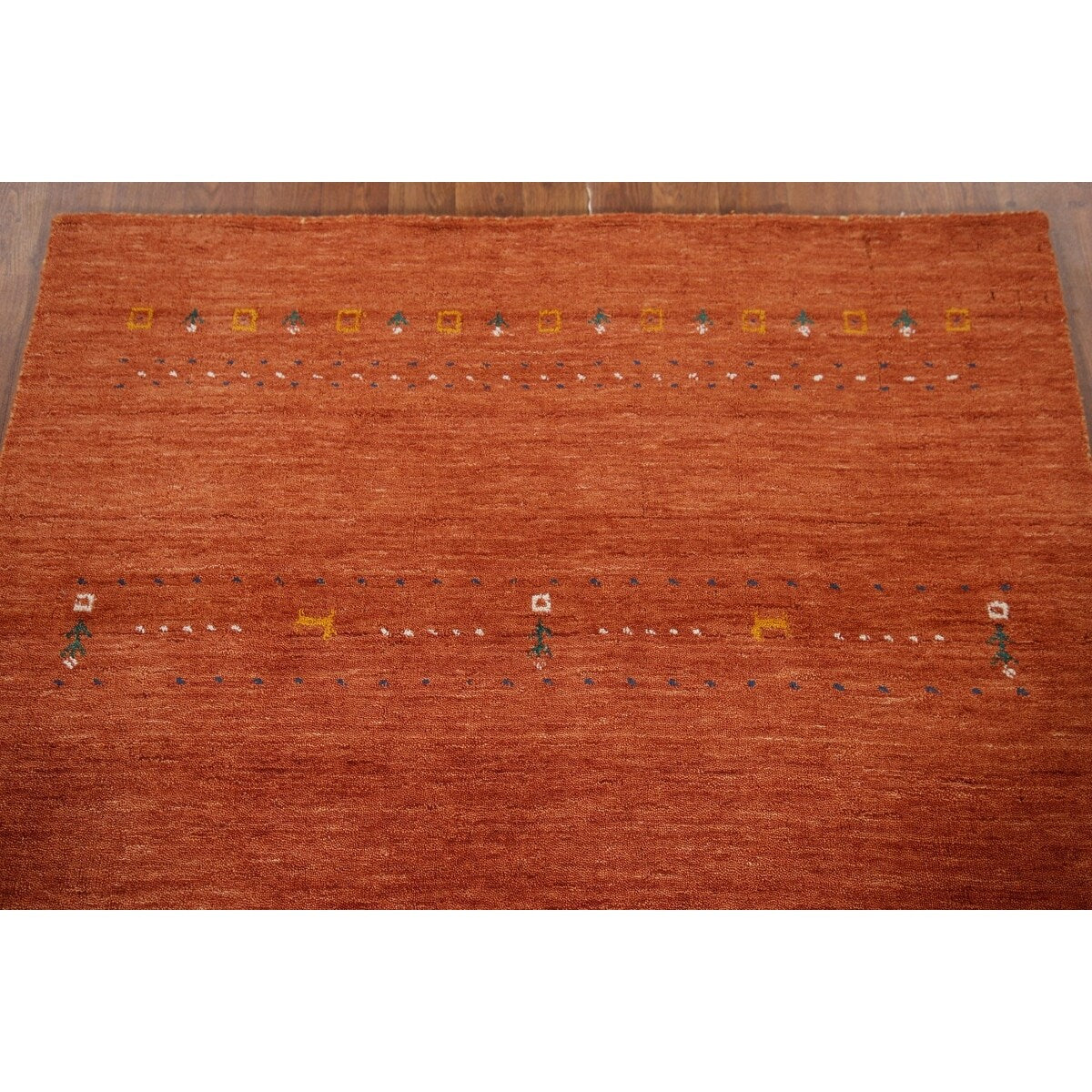 Orange Gabbeh Indian Area Rug Handmade Wool Carpet - 3'11"x 5'11"