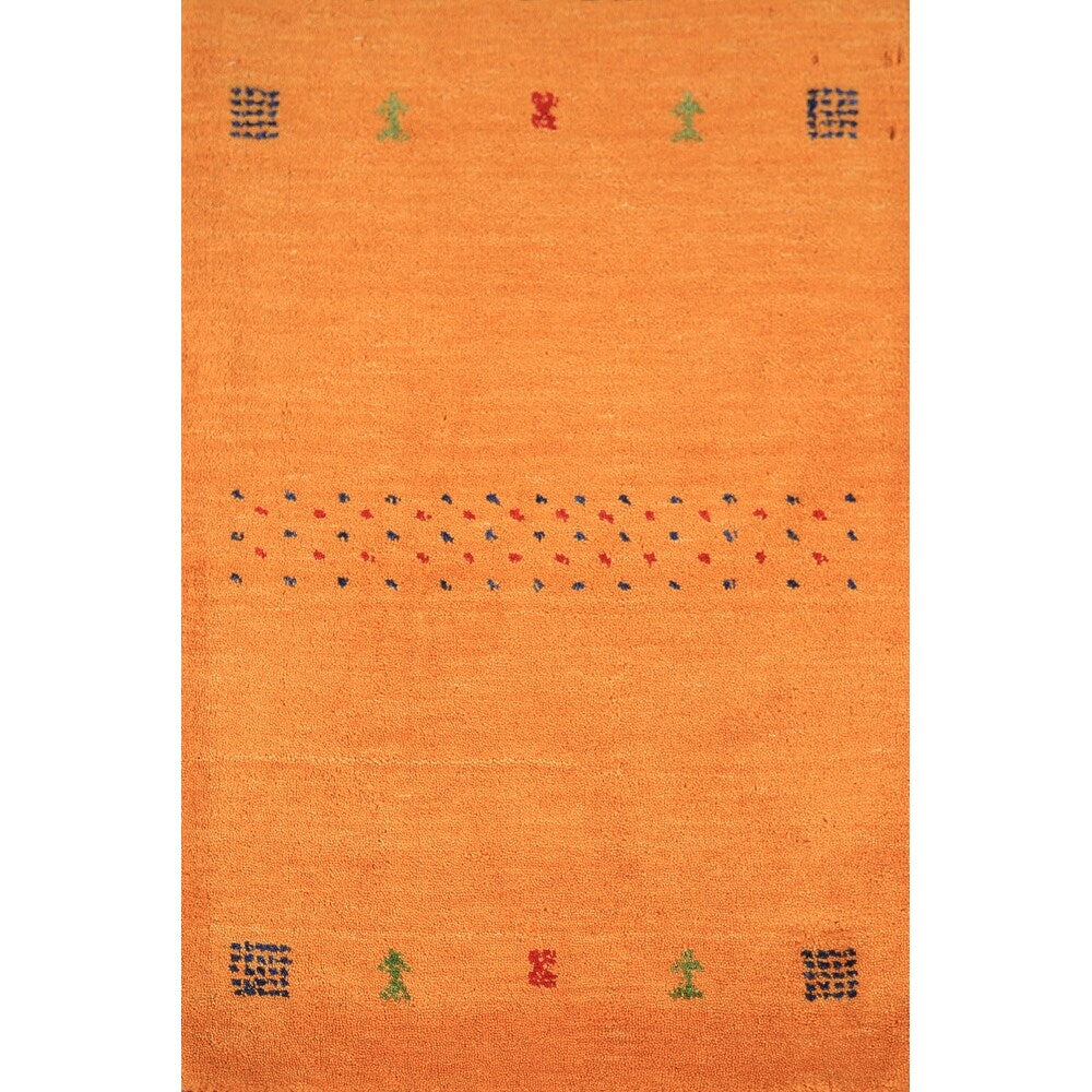 Orange Gabbeh Indian Foyer Rug Handmade Wool Carpet - 2'0" x 3'0