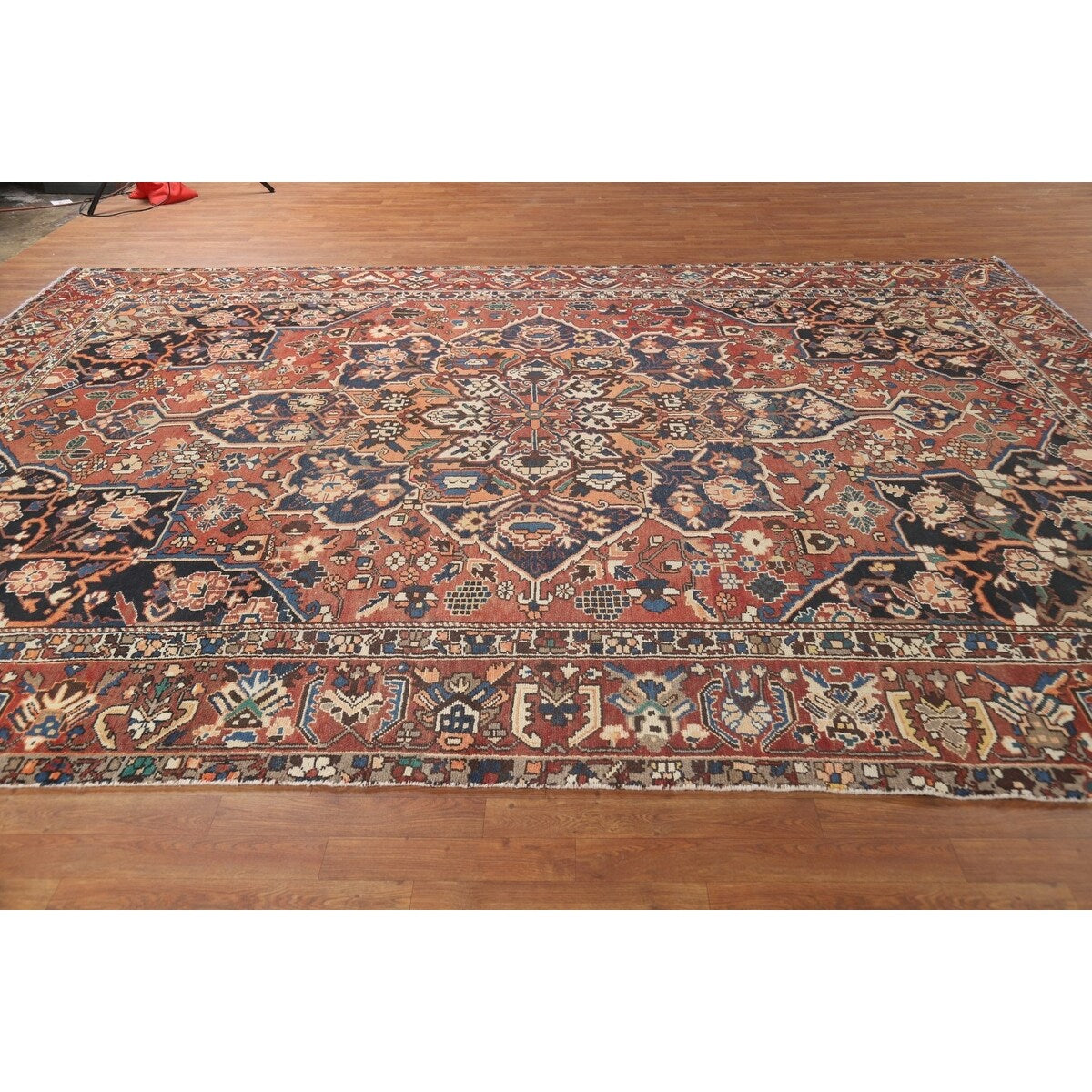 Orange Geometric Bakhtiari Persian Area Rug Handmade Wool Carpet - 9'7" x 12'9"
