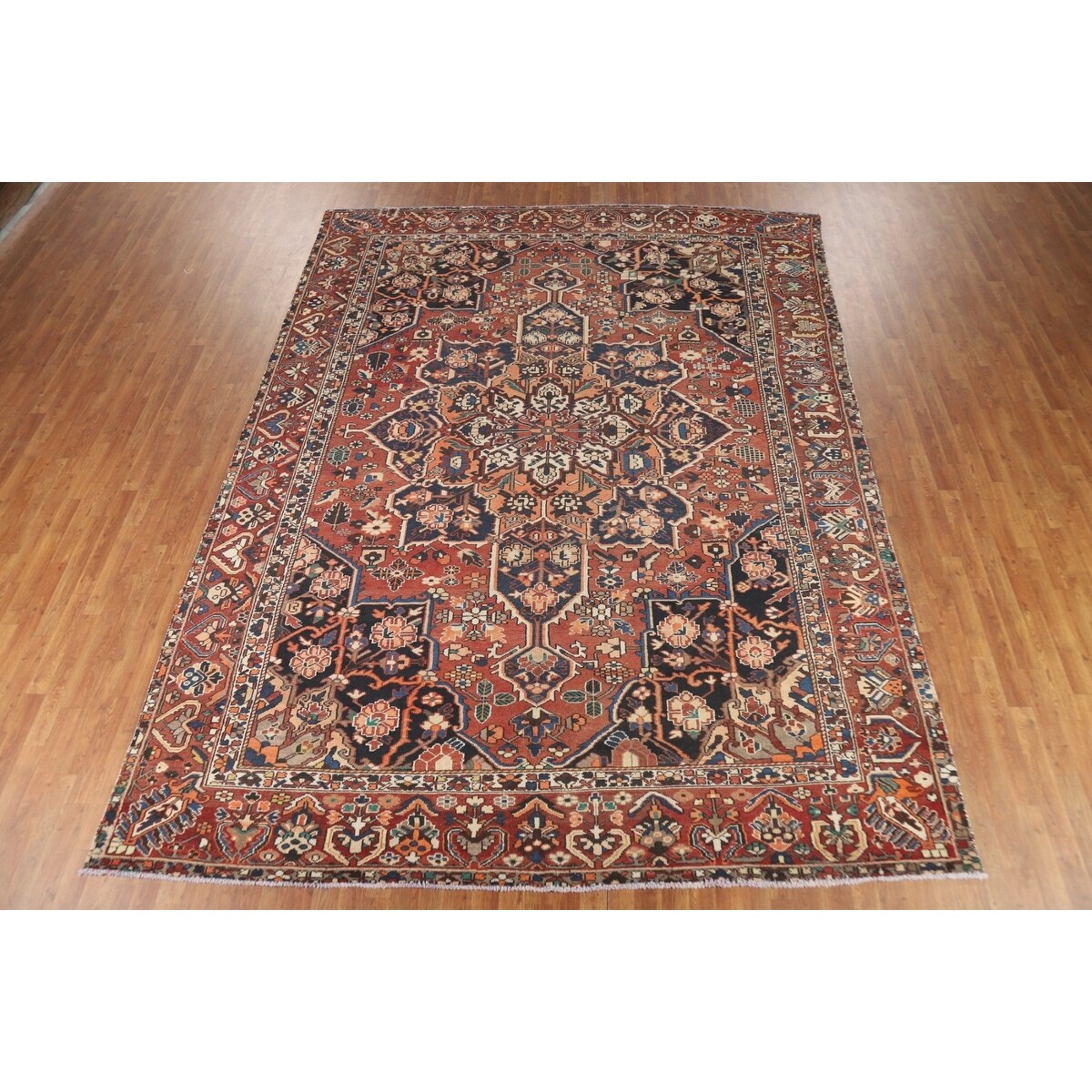 Orange Geometric Bakhtiari Persian Area Rug Handmade Wool Carpet - 9'7" x 12'9"