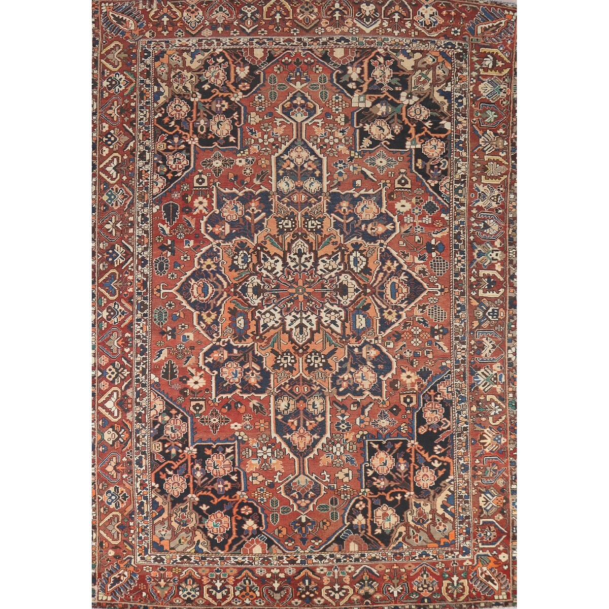 Orange Geometric Bakhtiari Persian Area Rug Handmade Wool Carpet - 9'7