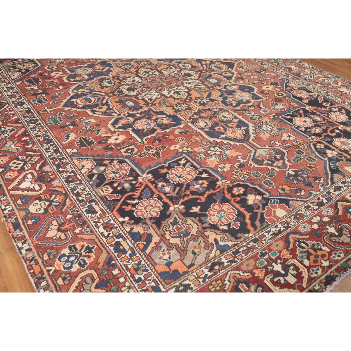 Orange Geometric Bakhtiari Persian Area Rug Handmade Wool Carpet - 9'7" x 12'9"