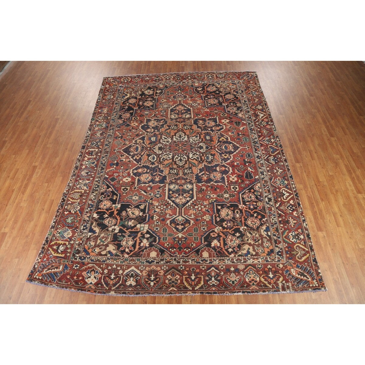Orange Geometric Bakhtiari Persian Area Rug Handmade Wool Carpet - 9'7" x 12'9"