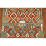 Orange Hand-woven Geometric Kilim Oriental Area Rug - 5'1''x 6'5''