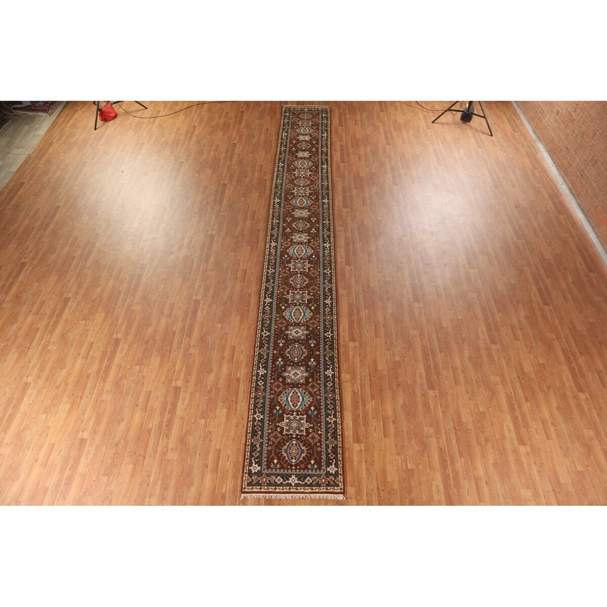 Orange Heriz Serapi Runner Rug Handmade Wool Carpet - 2'6"x 19'9"