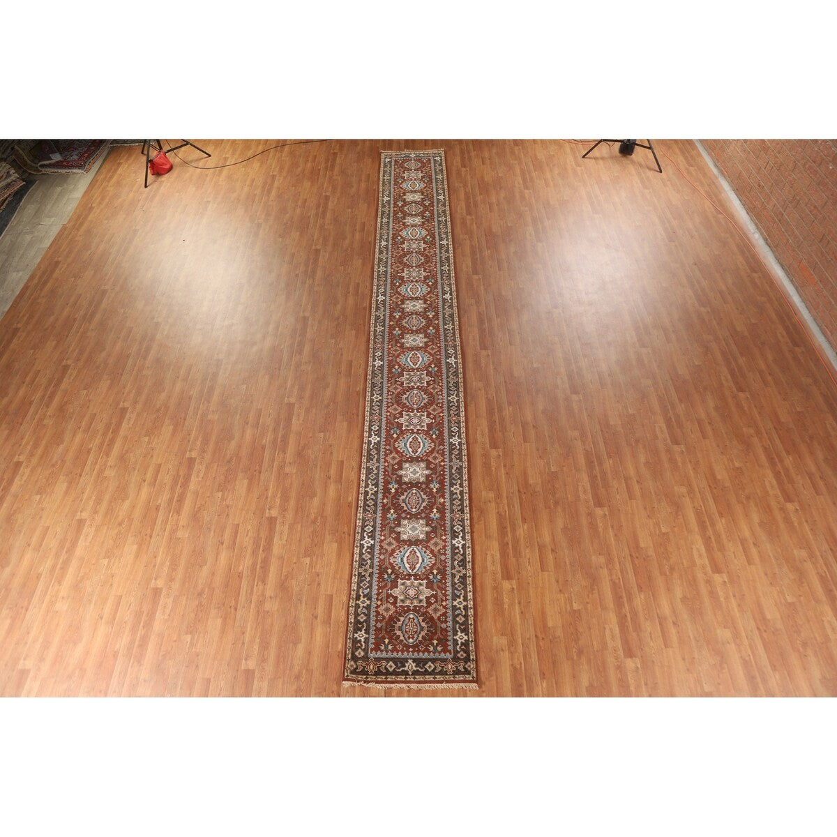 Orange Heriz Serapi Runner Rug Handmade Wool Carpet - 2'6"x 19'9"