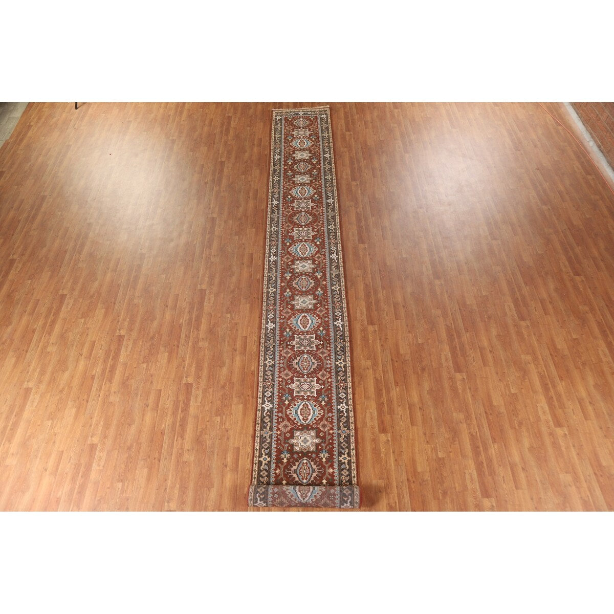 Orange Heriz Serapi Runner Rug Handmade Wool Carpet - 2'6"x 19'9"