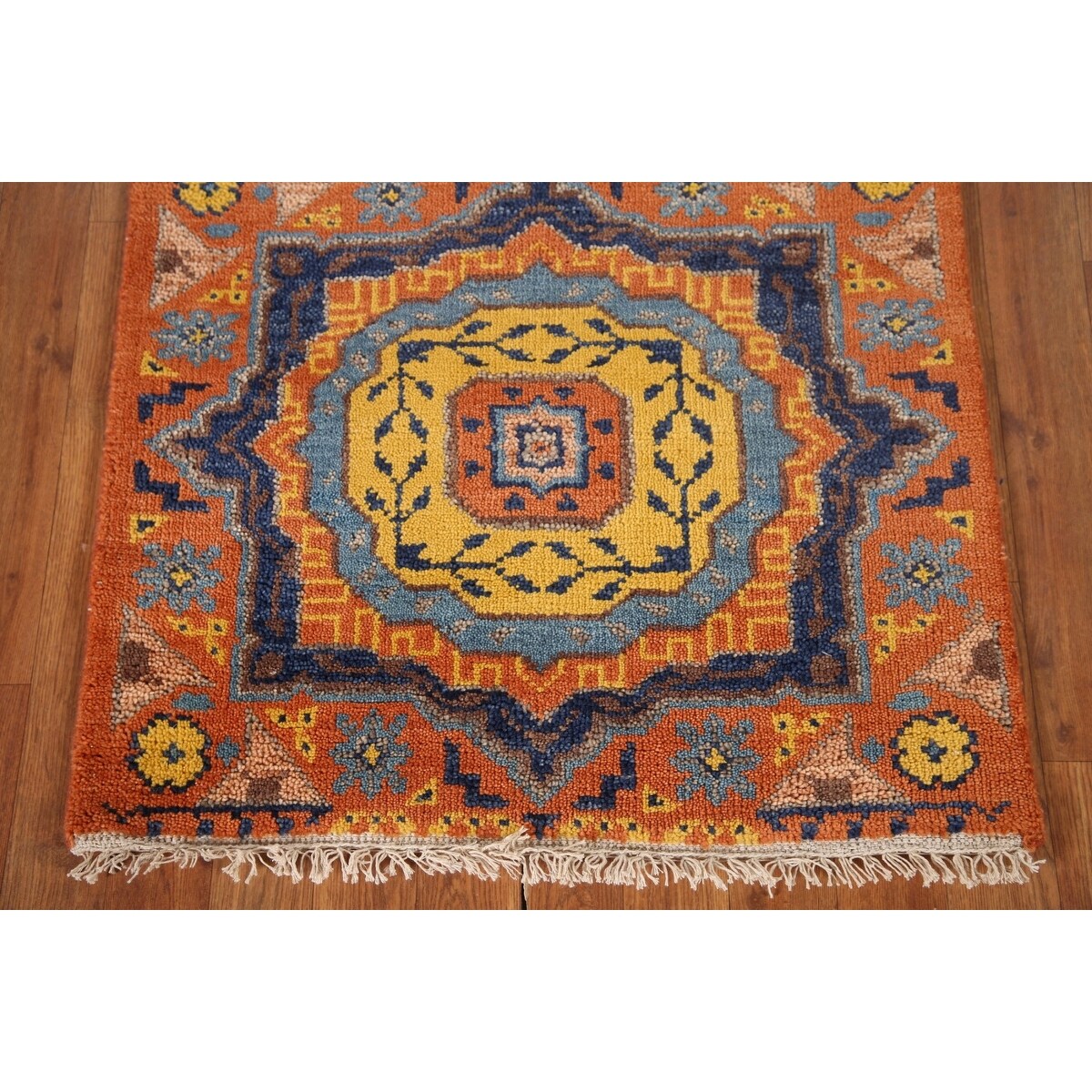 Orange Kazak Indian Runner Rug Hand-Knotted Wool Carpet - 2'7"x 14'1"