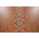 Orange Kazak Indian Runner Rug Hand-Knotted Wool Carpet - 2'7"x 14'1"