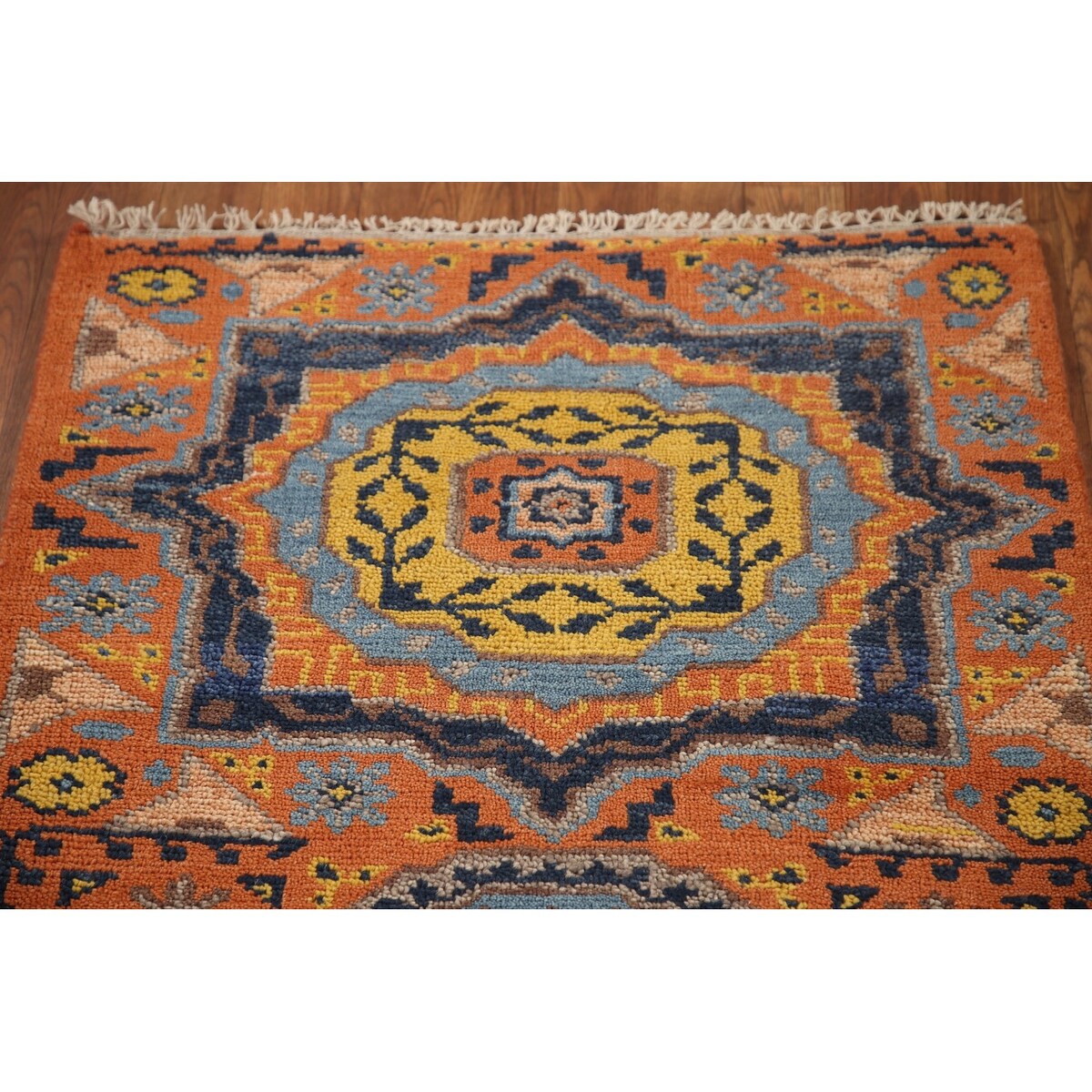 Orange Kazak Indian Runner Rug Hand-Knotted Wool Carpet - 2'7"x 14'1"