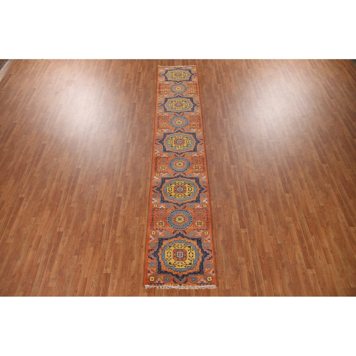 Orange Kazak Indian Runner Rug Hand-Knotted Wool Carpet - 2'7"x 14'1"