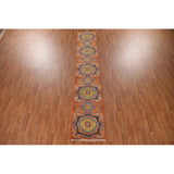 Orange Kazak Indian Runner Rug Hand-Knotted Wool Carpet - 2'7"x 14'1"