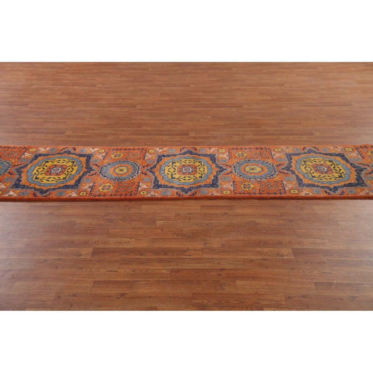 Orange Kazak Indian Runner Rug Hand-Knotted Wool Carpet - 2'7"x 14'1"