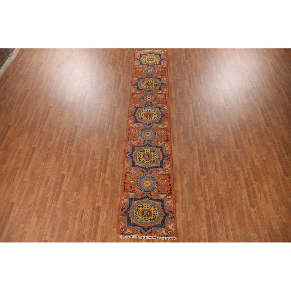 Orange Kazak Indian Runner Rug Hand-Knotted Wool Carpet - 2'7"x 14'1"
