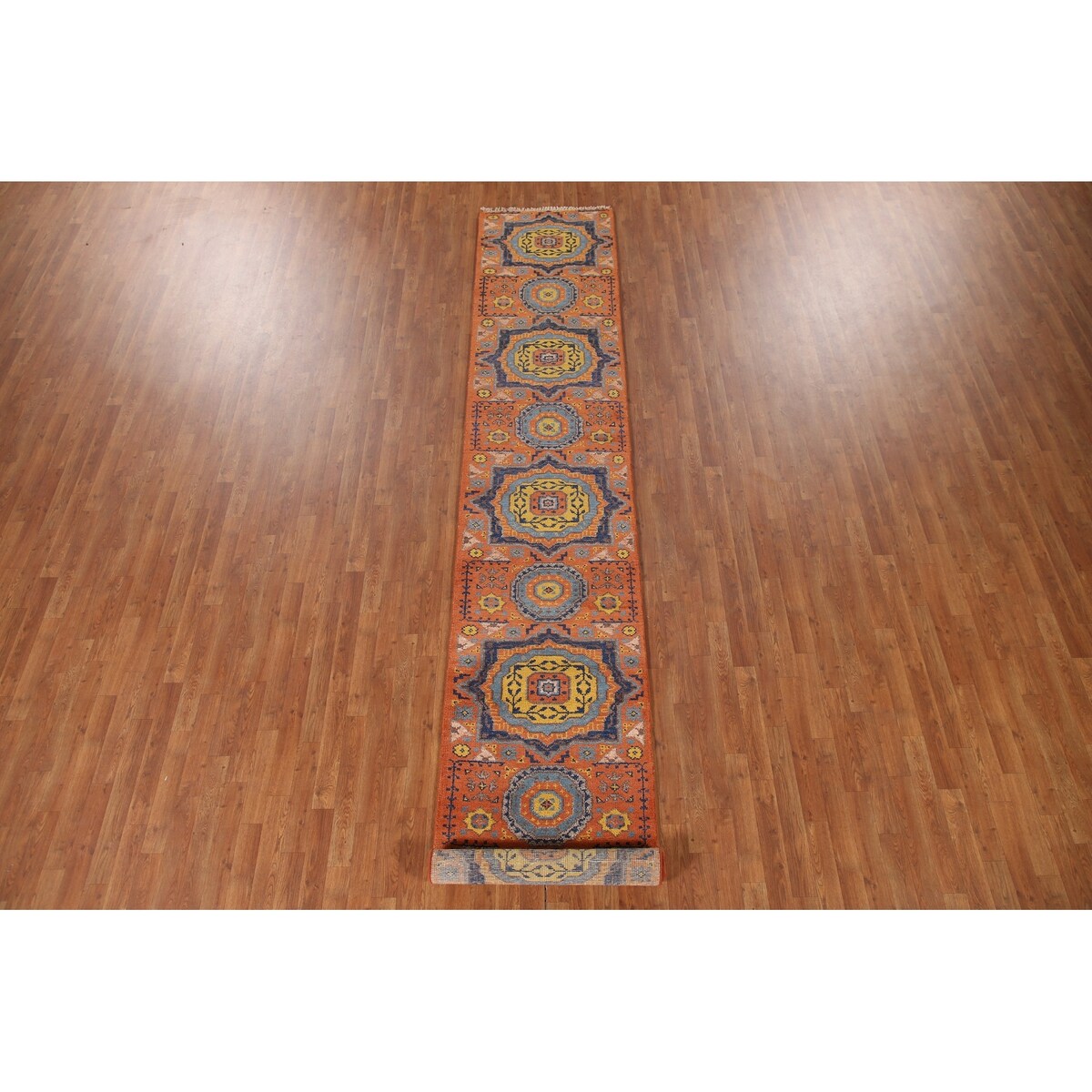 Orange Kazak Indian Runner Rug Hand-Knotted Wool Carpet - 2'7"x 14'1"