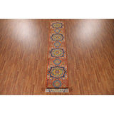 Orange Kazak Indian Runner Rug Hand-Knotted Wool Carpet - 2'7"x 14'1"