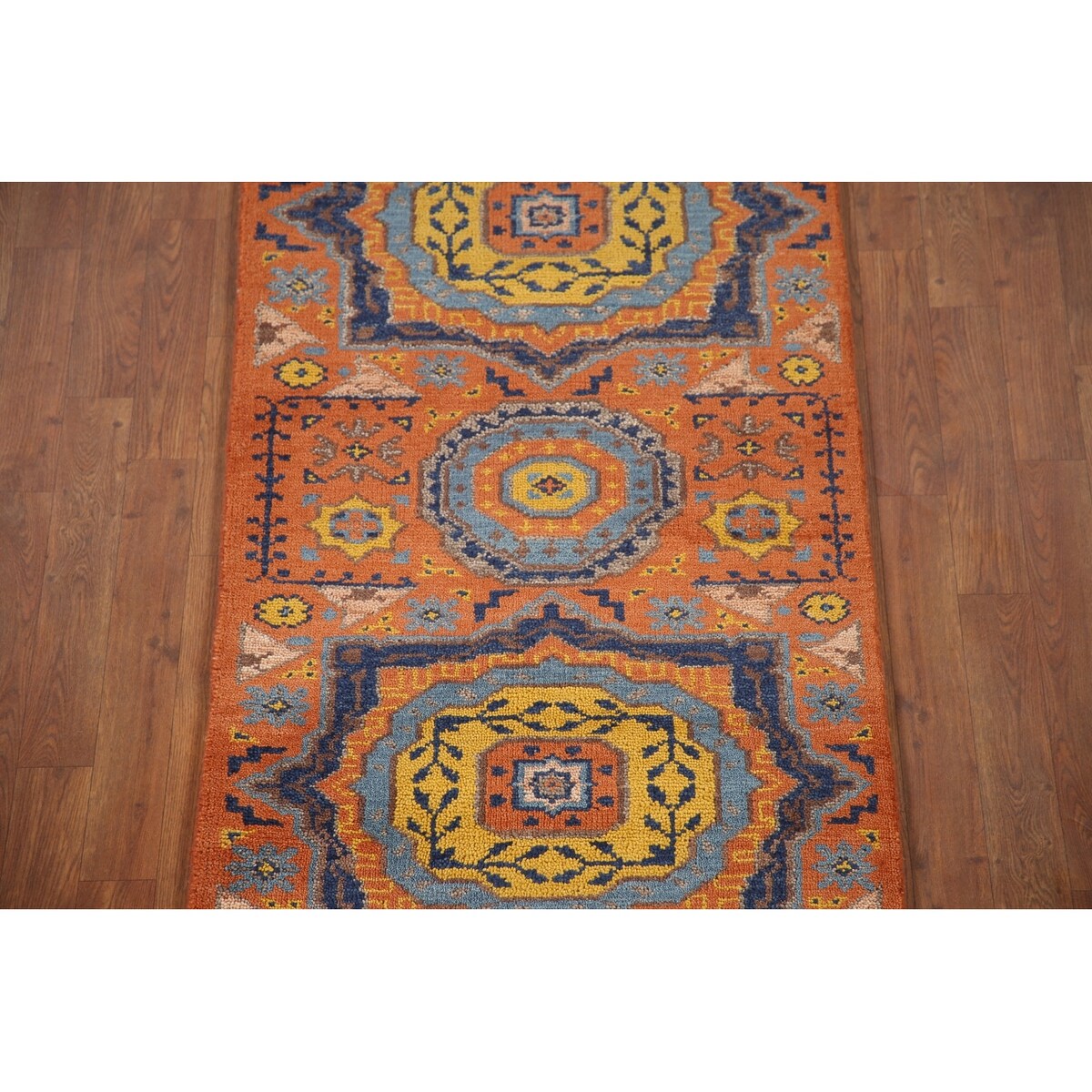 Orange Kazak Indian Runner Rug Hand-Knotted Wool Carpet - 2'7"x 14'1"