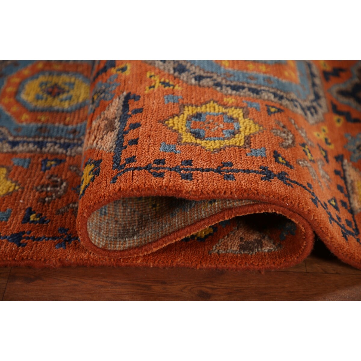 Orange Kazak Indian Runner Rug Hand-Knotted Wool Carpet - 2'7"x 14'1"