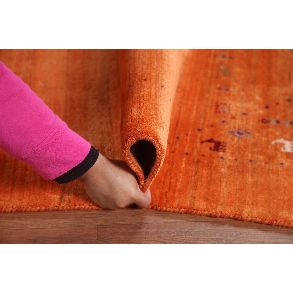 Orange Modern Gabbeh Oriental Area Rug Hand-Knotted Wool Carpet - 5'9" x 8'0"