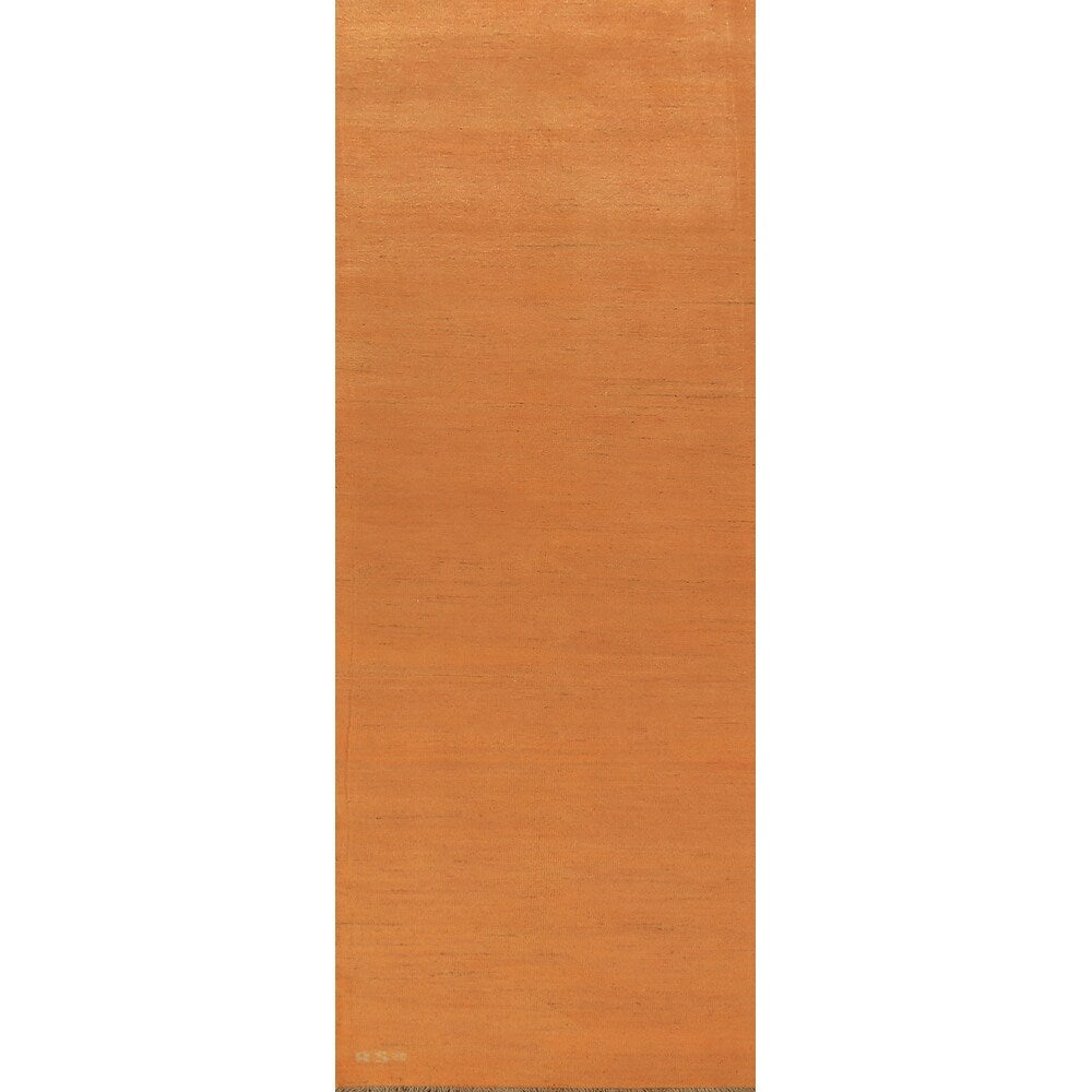 Orange Modern Gabbeh Runner Rug Handmade Wool Carpet - 2'7" x 9'9