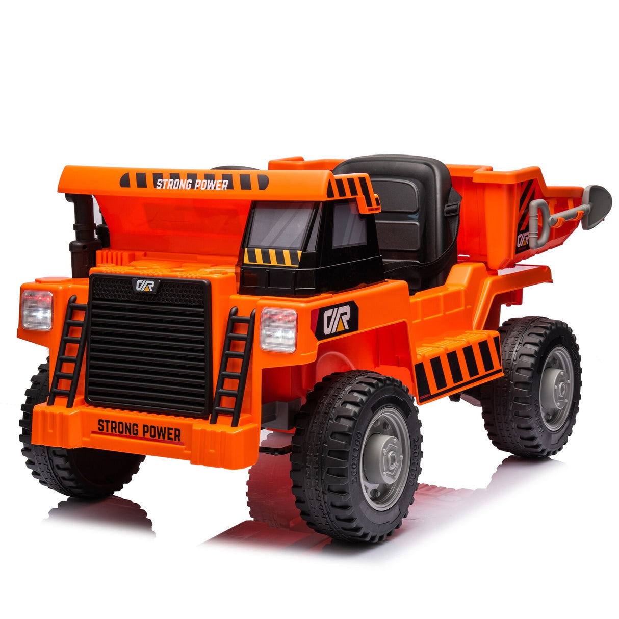Orange Ride-On Dump Truck with Parental Control, Electric Dump Bed, MP3 Player