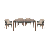 Orbit Outdoor Patio 5 Piece Dining Set in Weathered Eucalyptus Wood with Gray Rope and Taupe Olefin Cushions