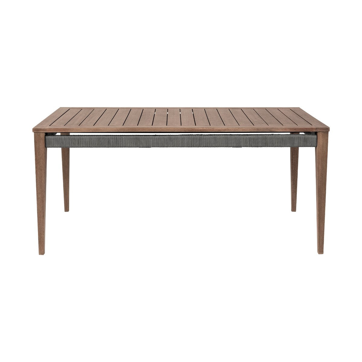 Orbit Outdoor Patio 5 Piece Dining Set in Weathered Eucalyptus Wood with Gray Rope and Taupe Olefin Cushions