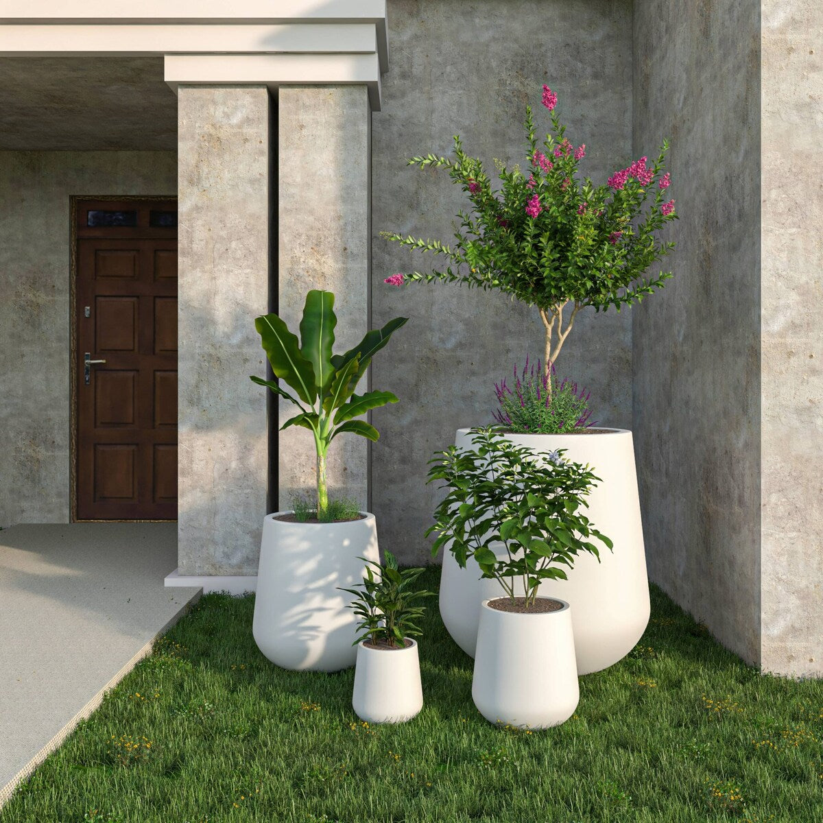 Orchid 4-Piece Round Modern Fiberstone and MgO Clay Decorative Planter Pot Set for Living Room Office Home Patio Porch Decor