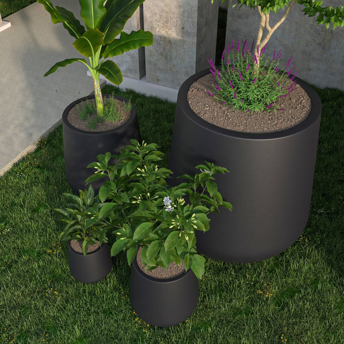 Orchid 4-Piece Round Modern Fiberstone and MgO Clay Decorative Planter Pot Set for Living Room Office Home Patio Porch Decor