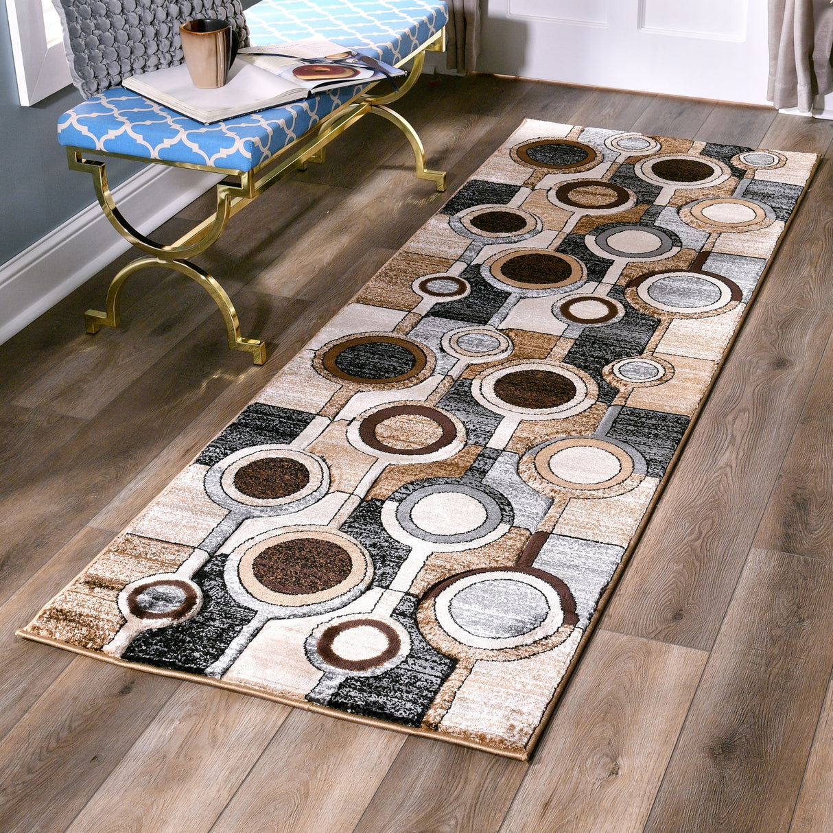 Orelsi Ivory/Grey Polyester Area Rug