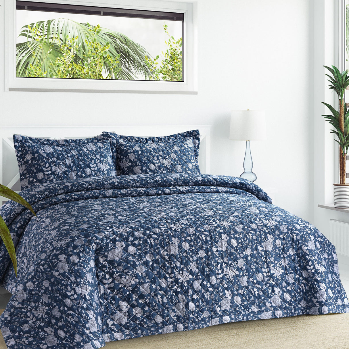 Azores Home Organic Cotton 300 Thread Count Printed Oversized Quilt Set