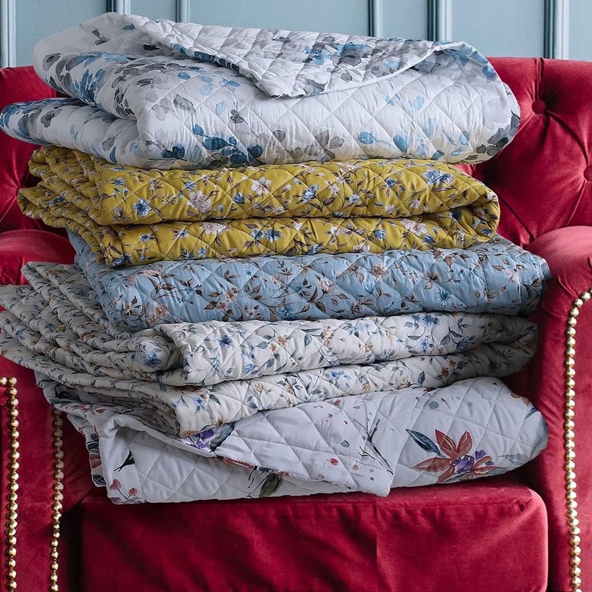 Azores Home Organic Cotton 300 Thread Count Printed Oversized Quilt Set
