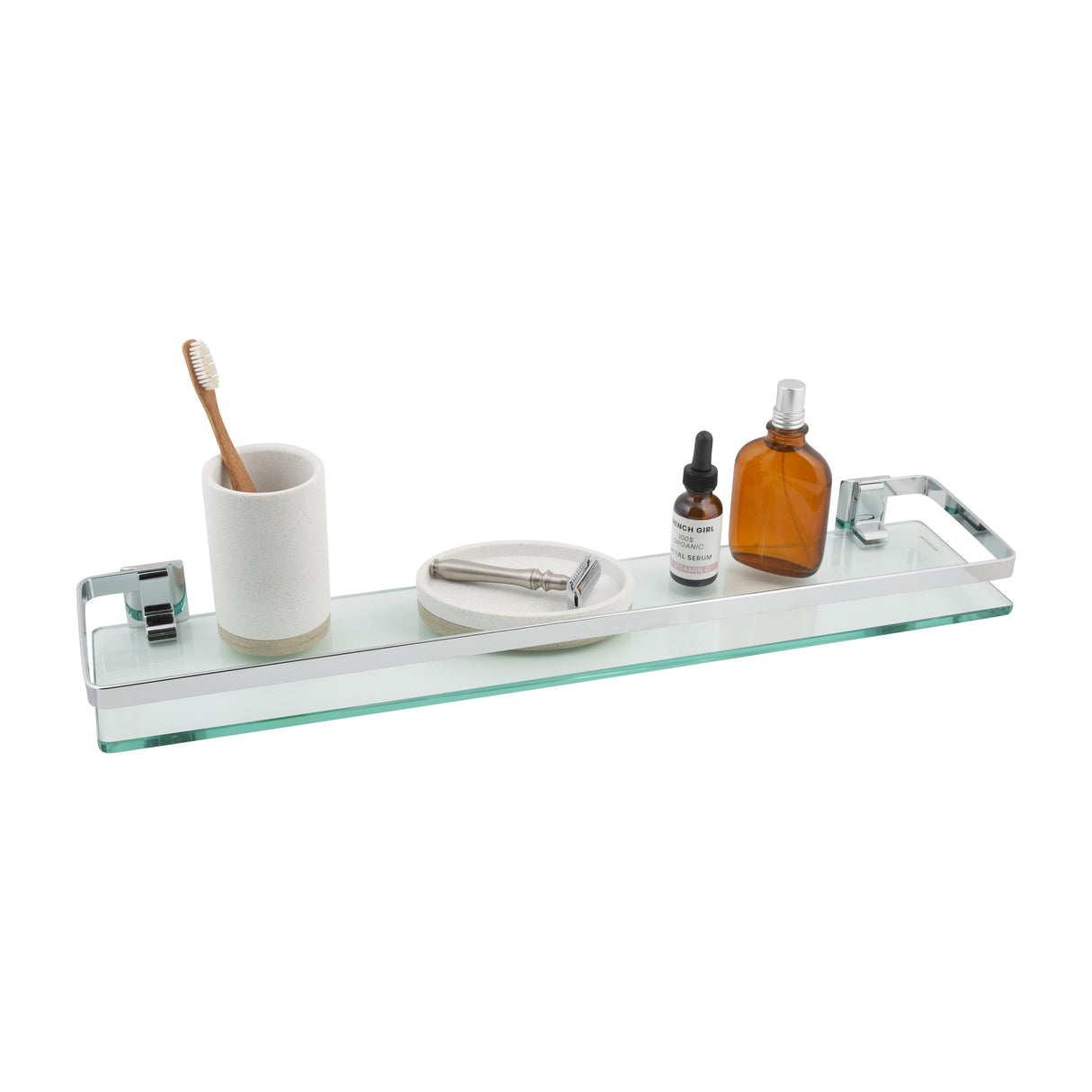 Organize It All Wall Mounted Glass Shelf with Chrome Rail - 23.5x5.5x2