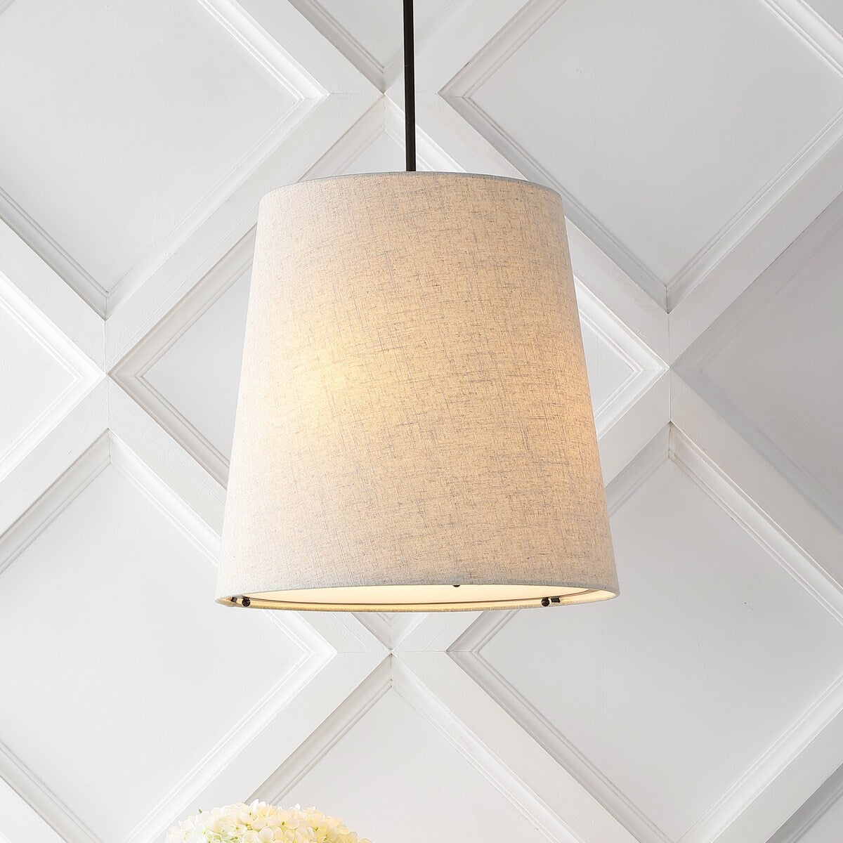 Oria 18" 1-Light Farmhouse Bohemian Iron LED Pendant, Oil Rubbed Bronze/Beige by JONATHAN Y