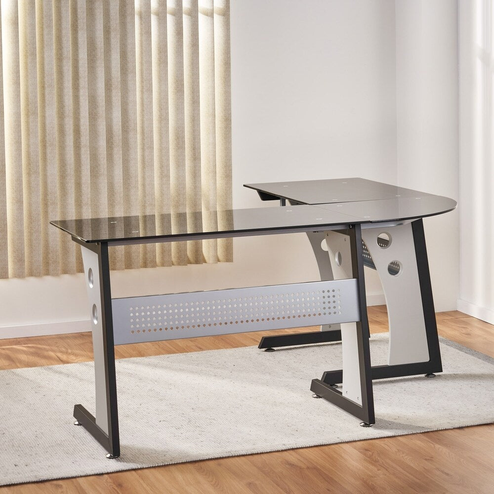 Oria L-Shape Tempered Glass Office Desk by Christopher Knight Home