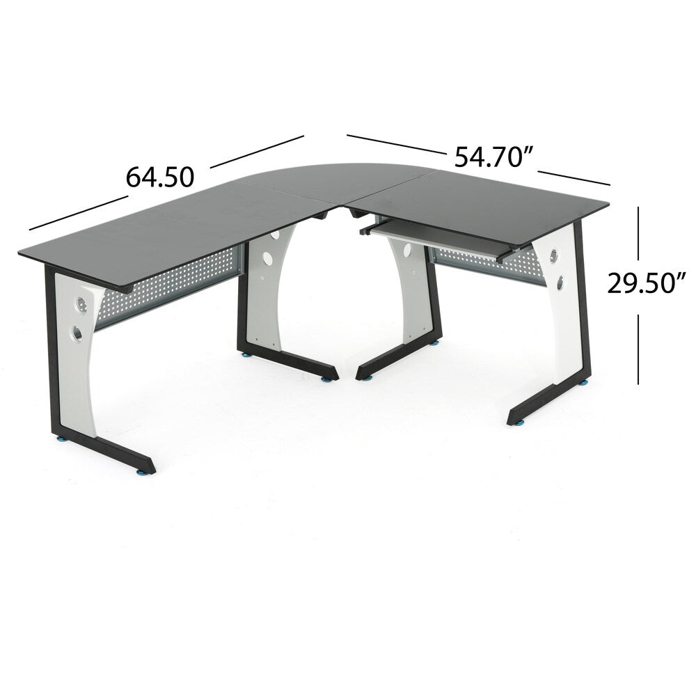 Oria L-Shape Tempered Glass Office Desk by Christopher Knight Home