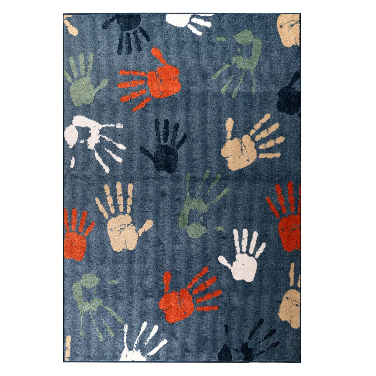 Orian Rugs Playroom Handprints Blue Stain Resistant Kids Area Rug