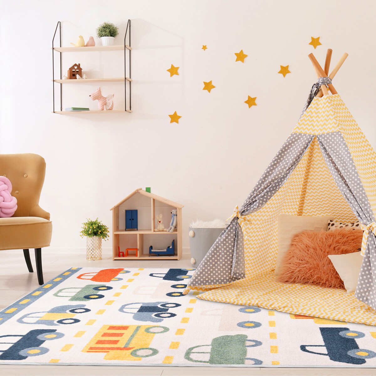 Orian Rugs Playroom Traffic White Stain Resistant Kids Area Rug