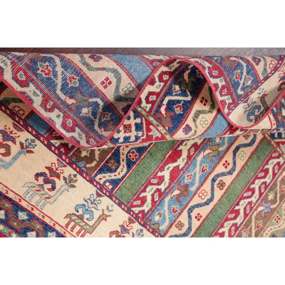Oriental Kazak Hand-Knotted Wool Traditional Pakistani Area Rug - 6'9" x 5'3"