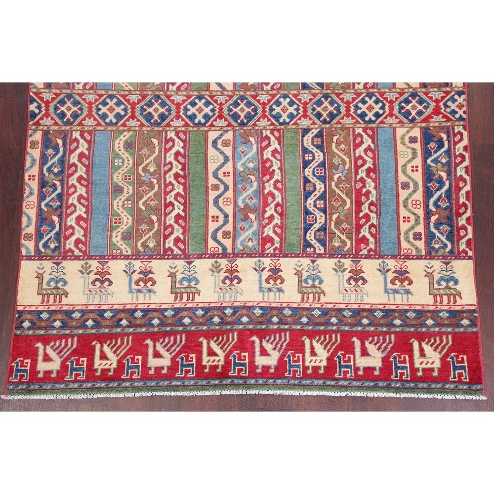 Oriental Kazak Hand-Knotted Wool Traditional Pakistani Area Rug - 6'9" x 5'3"