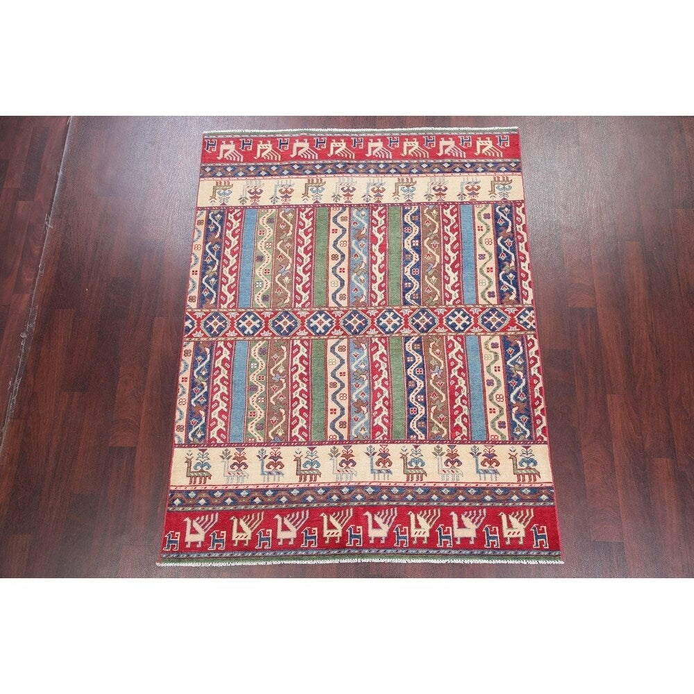 Oriental Kazak Hand-Knotted Wool Traditional Pakistani Area Rug - 6'9" x 5'3"