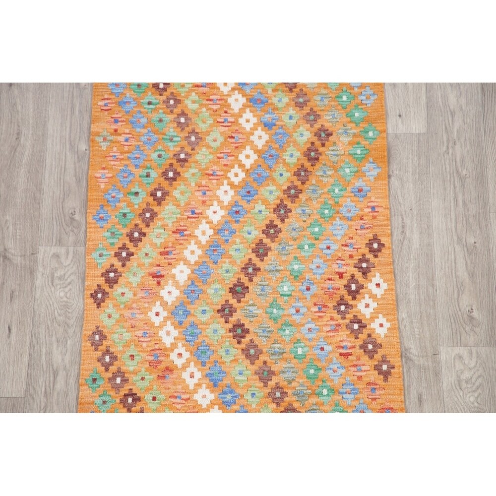 Oriental Kilim Wool Hand Woven Turkish Traditional Persian Runner Rug - 9'8" x 2'6" Runner