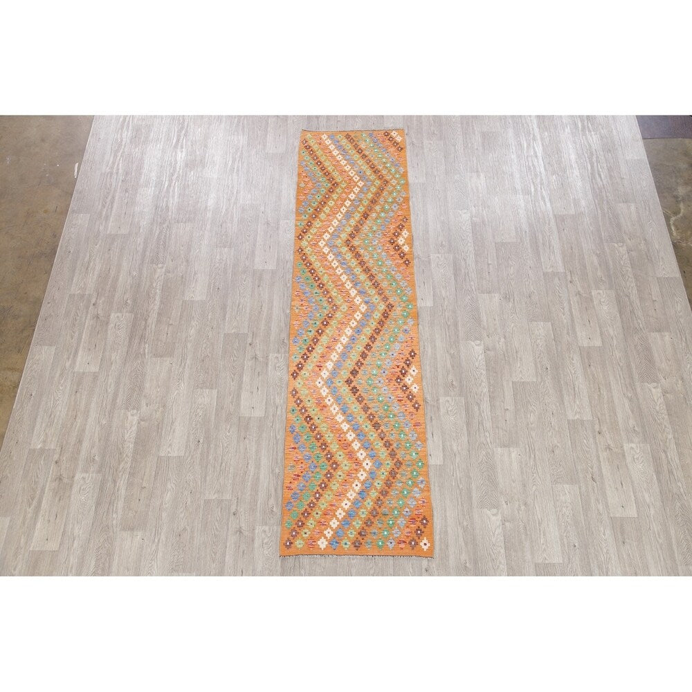 Oriental Kilim Wool Hand Woven Turkish Traditional Persian Runner Rug - 9'8" x 2'6" Runner