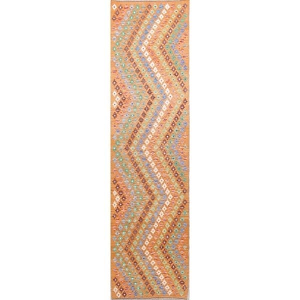 Oriental Kilim Wool Hand Woven Turkish Traditional Persian Runner Rug - 9'8" x 2'6" Runner